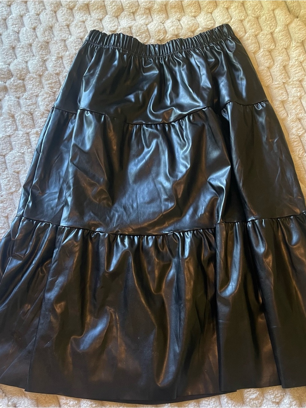 HEIMISH USA Black Faux Leather Tiered Midi Skirt - Picture 1 of 3